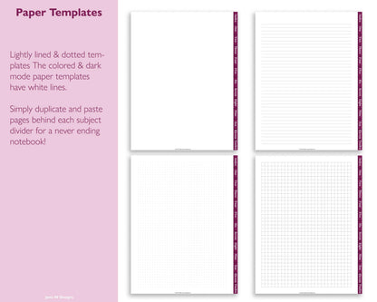 12 Subject Notebook Bundle | White, Colored and Dark Mode Notebook Bundle - Jena W Designs