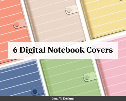 Realistic Digital Planner & Notebook Cover | 6 Folio Stripe Covers | Vertical - Jena W Designs
