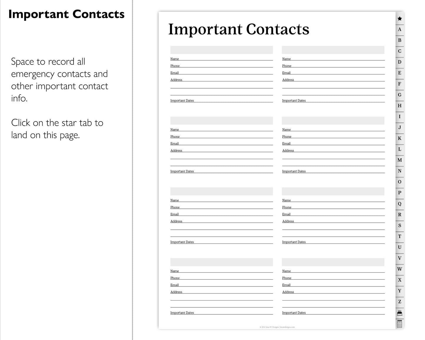 Minimal Digital Address Book | Hyperlinked PDF Contact Book
