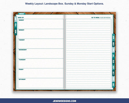 Undated Weekly Digital Planner with Flip Tabs - Jena W Designs