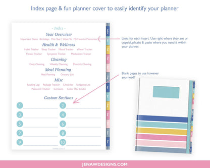 Undated Daily Planner with Colored Tabs - Jena W Designs