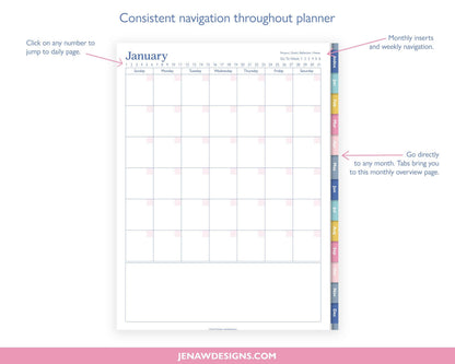 Undated Daily Planner with Colored Tabs - Jena W Designs