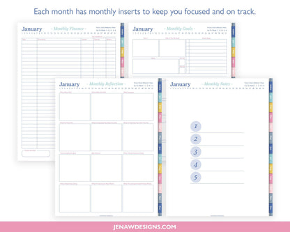 Undated Daily Planner with Colored Tabs - Jena W Designs